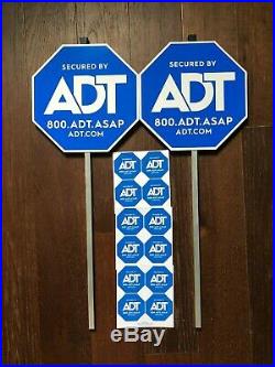 2 ADT YARD SECURITY ALARM SIGN and 12 STICKERS WINDOW DECALS HOME SECURITY