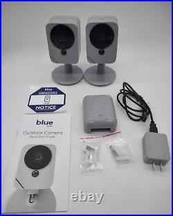 (2) BLUE SCE2r0-29 Outdoor Security Camera ADT With 3 Batteries & Charger Gray