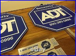 2 NEW ADT Lawn Sign's + 3 Burglar Alarm Sticker Door Window Home Security