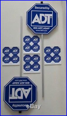 2 New Adt Signs With Metal Poles And 16 Stickers