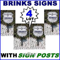 4 BRINKS Home Security SYSTEM Yard Signs+ADT'L METAL STAKES LOT
