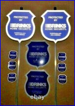 NEW 2- Reflective Brinks Yard Signs + 6 2-sided Decals + 2 Solar Lights