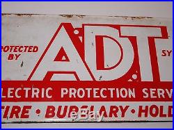 Vintage ADT Security PORCELAIN Sign, Fire, Burglary, Holdup, Protection, gas oil