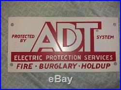 Vintage ADT Security Painted Metal Sign NOS ADT ALARM ELECTRIC PROTECTION