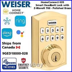 Weiser HomeConnect 620 Smart Deadbolt Lock with Z-Wave 700 Polished Brass